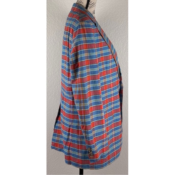 Lands End Charter Collection Vintage 90s Men's Madras Plaid Blazer Jacket Medium - Picture 4 of 8